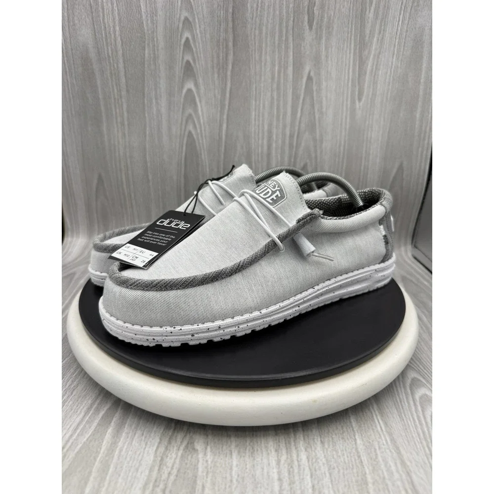 Hey Dude Wally Funk Sea Salt Grey Mens Size 11 Casual Slip On Canvas Shoes NEW